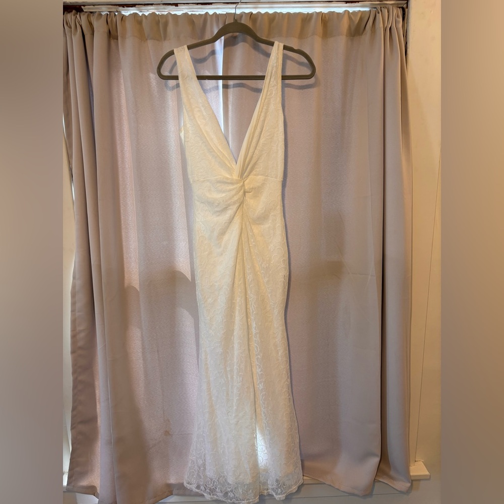 Ivory Lace Twist-Front Maxi Dress